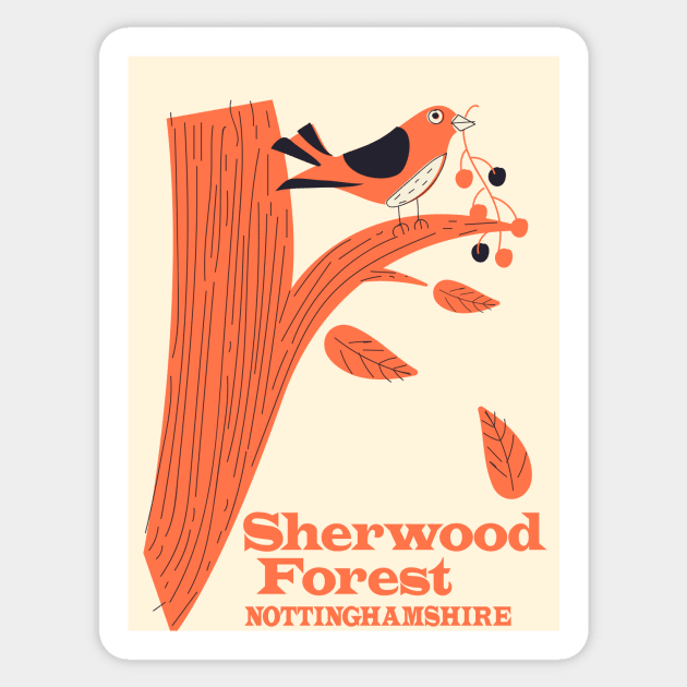 sherwood Forest Nottinghamshire travel poster Sticker by nickemporium1